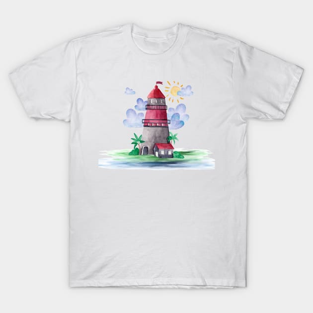 Lighthouse Watercolor T-Shirt by Mako Design 